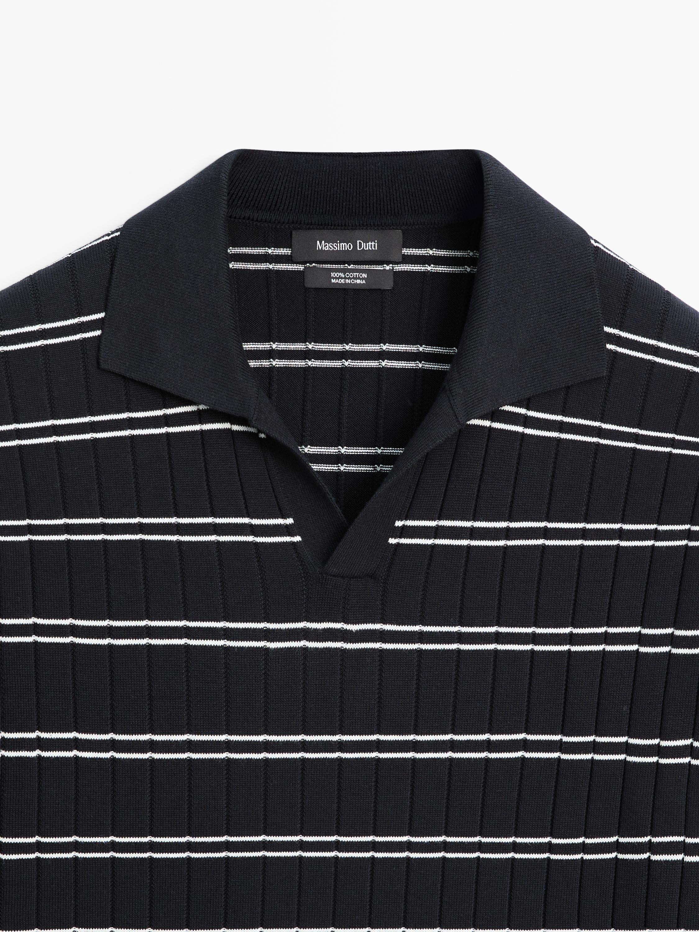 Striped cotton knit polo shirt